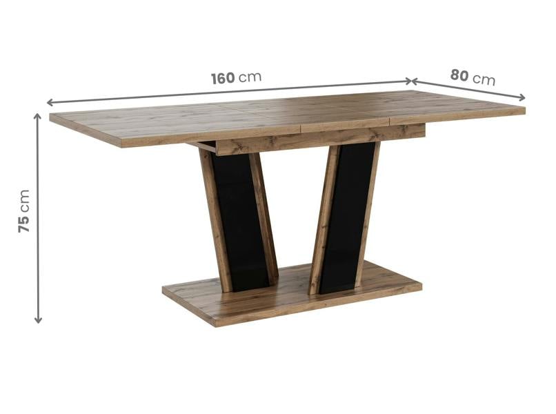 PHD Furniture MUSS Extendable Dining Table 120–160cm – Wotan Oak Effect & Black Gloss