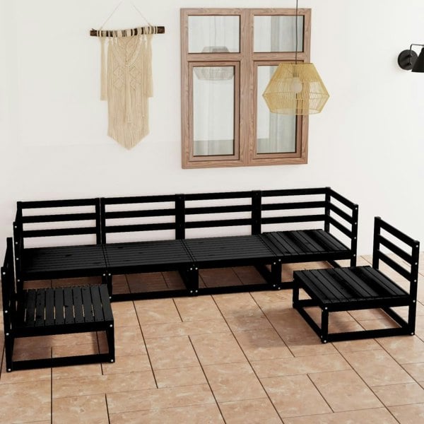 Berkfield 6 Piece Garden Lounge Set Black Solid Pinewood