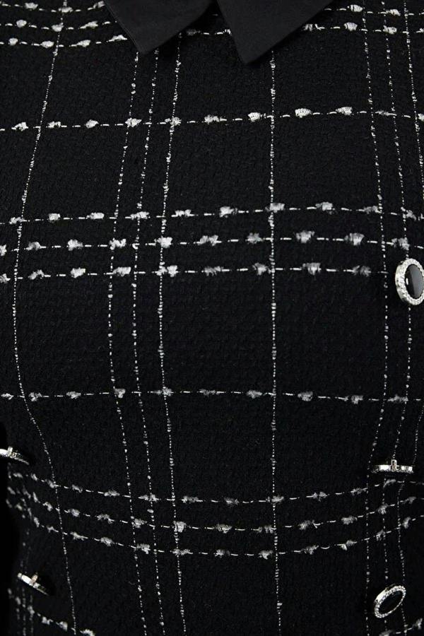 WOVCOR Shirt Collar Plaid Mini Tweed Dress
