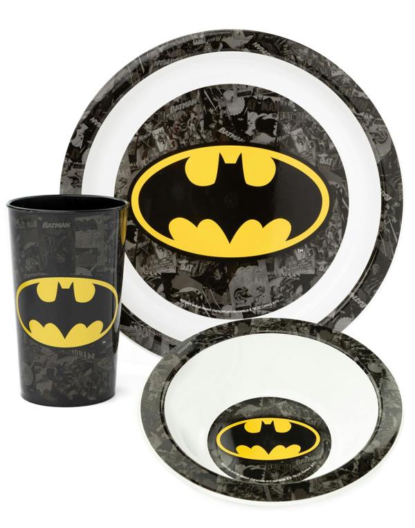 DC Comics Unisex Kids Black 3 Piece Tableware Set (One Size)
