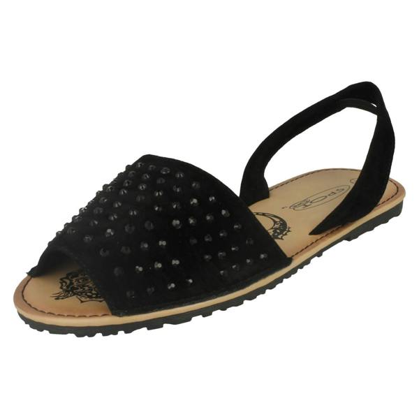 Spot On Ladies Spot On Elasticated Slingback Open Toe Flat Sandals