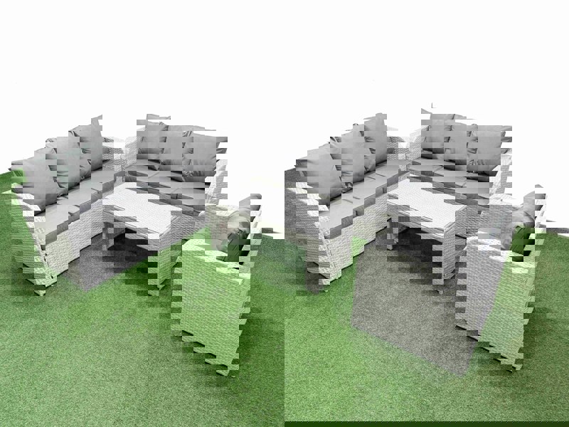 Fimous 7 Seater Poly Rattan Outdoor Garden Furniture Oblong Coffee Table Sofa Set Patio 3 Seater Sofa Reclining Chair 3 Seater Sofa Light Grey