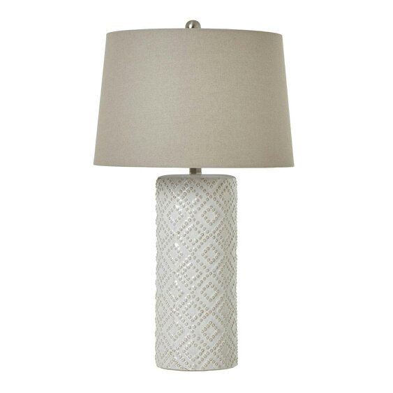 Wyld Haus Lautrec White Geometric Dots Ceramic Lamp With Cream Linen Shade