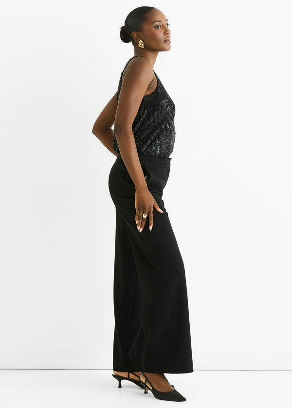 Gini London Black Wide Leg Tailored Trousers