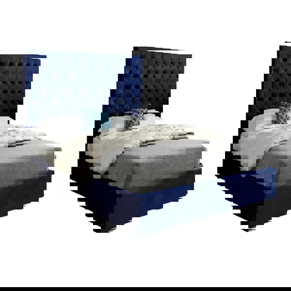 Casa Magna Alma Upholstered Soft Velvet Bed Frame - Blue