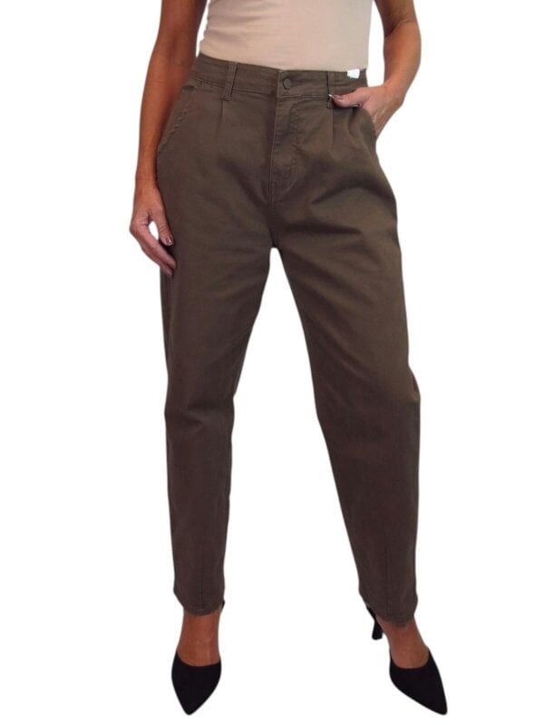 Paulo Due Women's High Waist Balloon Barrel Leg Stretch Denim Jeans - Brown
