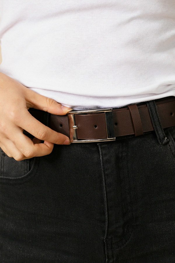 SVNX Silver Square Buckle Belt In Dark Brown