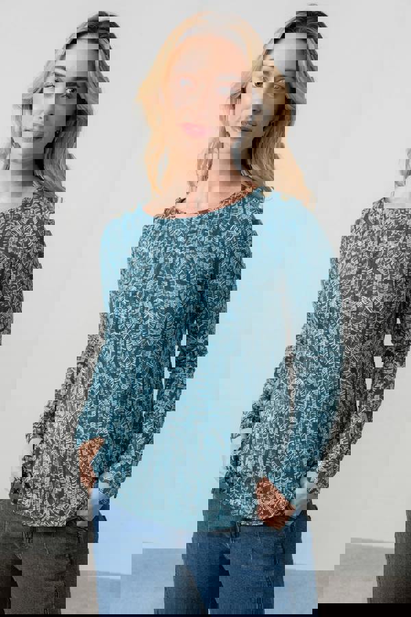 Lily & Me Riverside Floral Print Casual Jersey Top Petrol