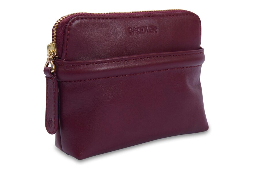 SADDLER "Louisa" RFID Real Leather Zipped Organiser and Cosmetic Pouch (Gift Boxed) - Bordeaux