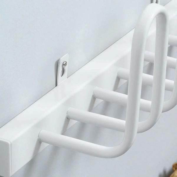 White wall-mounted shoe dryer rack corner with U-shaped holders