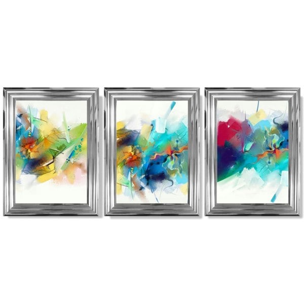 Artze Wall Art Set of 3 Abstract Multicolour Blue Pink Framed Wall Art Prints