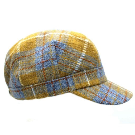Heather Hats & Accessories Harris Tweed Traditional Cadet Cap, Satin Lining, Outdoor Wear, Lichen Mustard