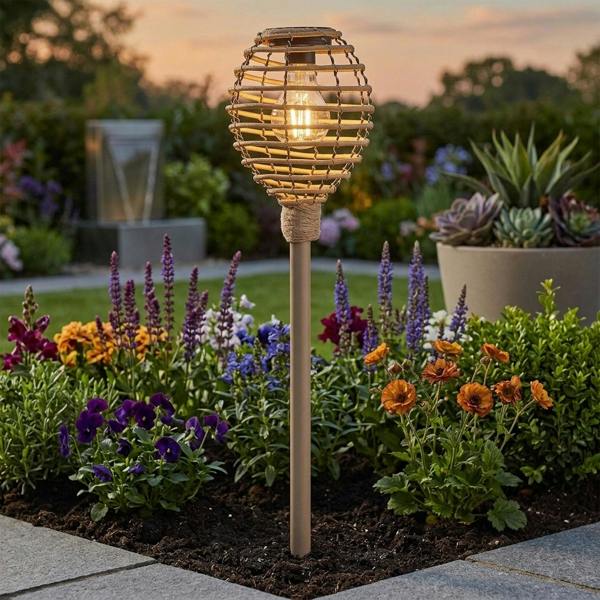 Garden Greatness Lunaria Natural Faux Rattan Solar Garden Stake Light
