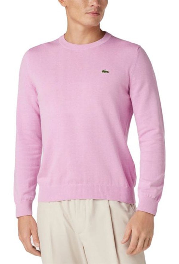 Lacoste Men's Regular Fit Cotton Blend Jersey Crew Neck Sweater - Pink