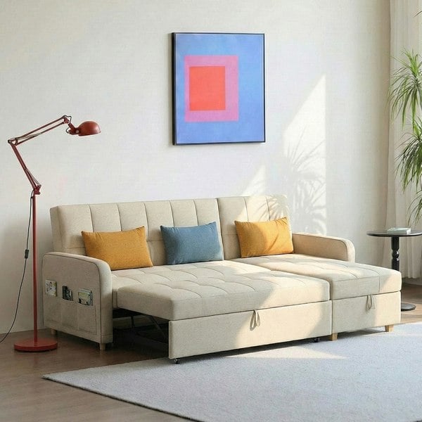 Three Seater Sofa Bed, L Shape Sofa Bed With Storage, Linen with luxury sofa beds