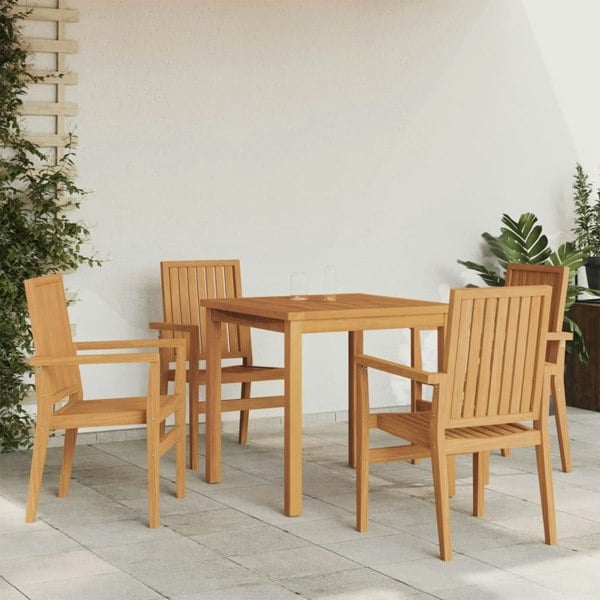 Berkfield 5 Piece Garden Dining Set Solid Wood Teak