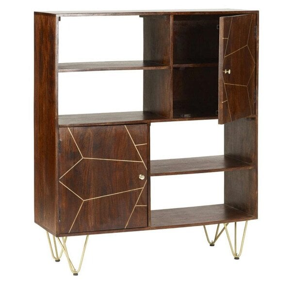 Wyld Haus Bandung Dark Mango Wood and Gold Storage Cabinet 4 Shelves 2 Doors