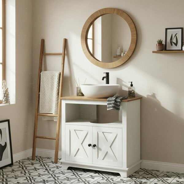 Wyld Haus Venole  White Under Sink Vanity Storage Cabinet With Double Doors And Internal Shelving 60x30x60cm