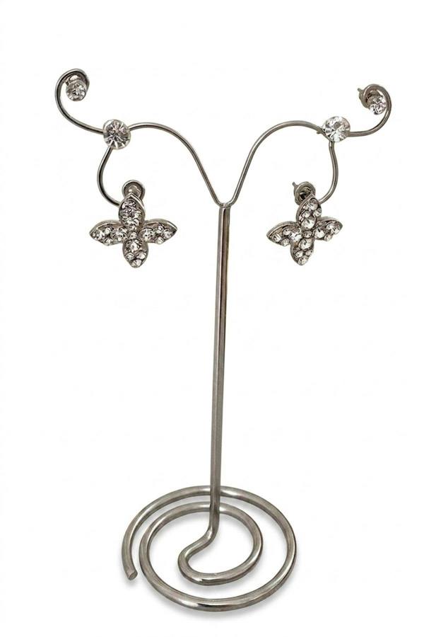 Maia Floral Embellished Earrings - Silver_wb