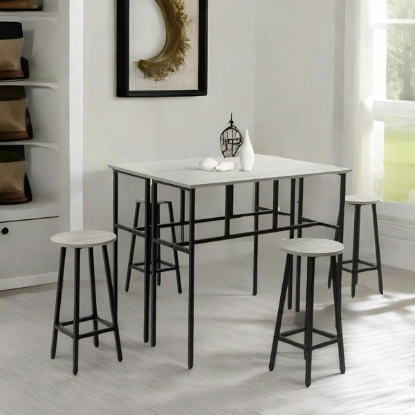 Rafaelo Mobilia 6PC Industrial Dining Table And Stools Set Grey