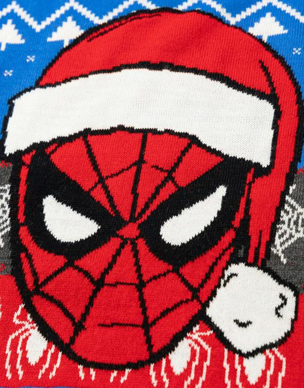 Spiderman Boys Blue Character Face Christmas Jumper