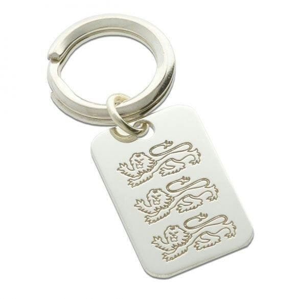 Christopher James of London Sterling Silver Engraved Three Lions England Keyring With Optional Engraving