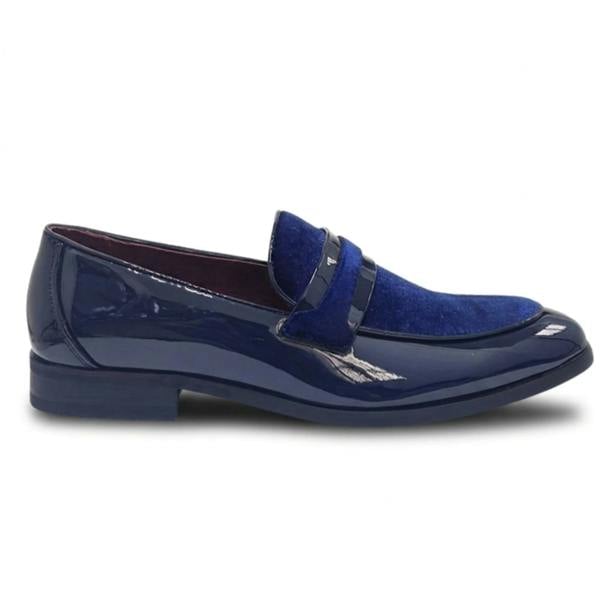 Dolcetto Men's Slip On Vegan Leather Velvet Detailed Patent Loafers