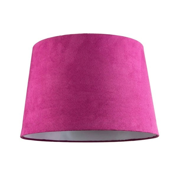Hot Pink Velvet Fabric 12 Inch Drum Lamp Shade with White Cotton Inner Image 1