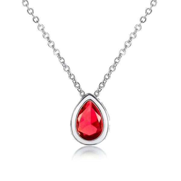 Zavana Red Pear Shaped Silver Pendant Necklace with Red Cubic Zirconia Stone for Women
