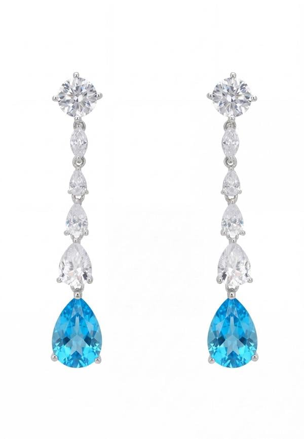Latelita Bardot Blue Topaz Drop Earrings Silver