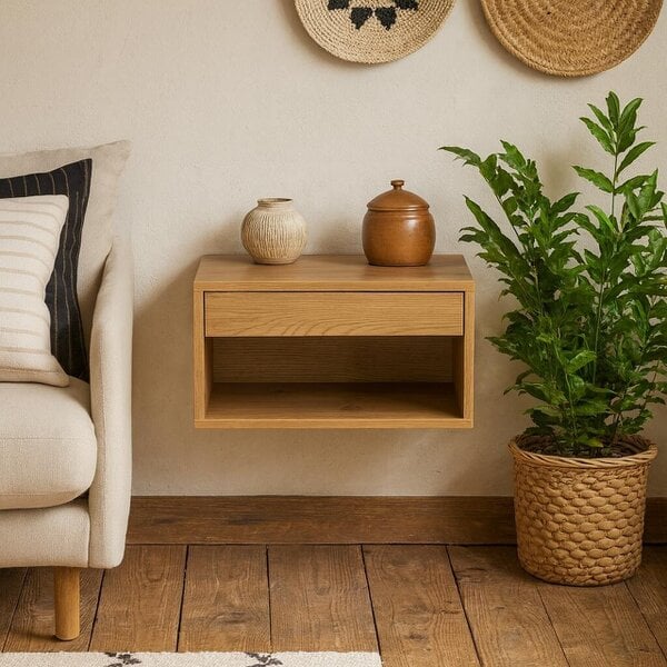 Wyld Haus Bramblebud Square Oak Bedside Table 1 Drawer