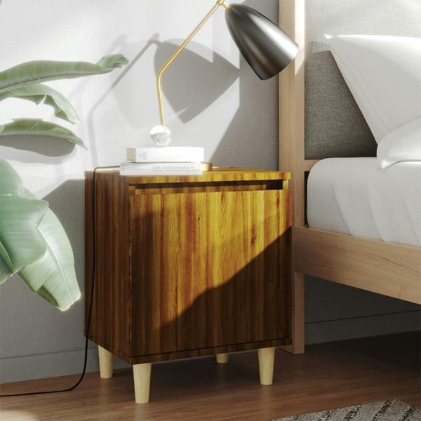 Berkfield Bed Cabinets with Solid Wood Legs 2 pcs Brown Oak 40x30x50 cm
