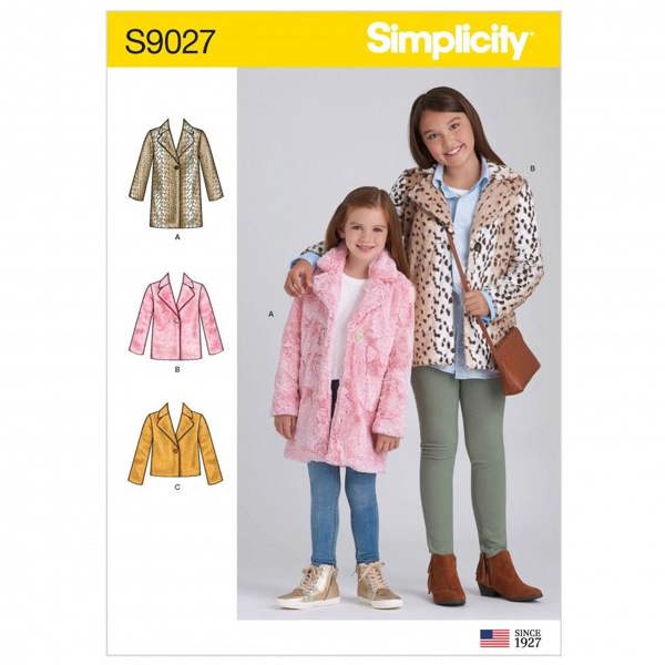 Simplicity Sewing Pattern 9027, Coats, Jackets for Kids, Teenagers, HH (3-4-5-6) - Intermediate