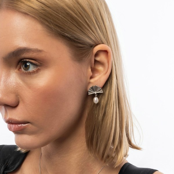 Spero London Fine Diamond Sterling Silver Pearl Drop Fan Earrings