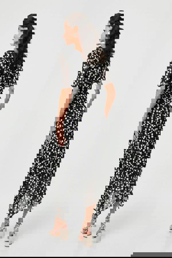 Black | Polka Dot Hanky Hem Midi Dress
