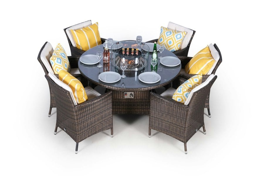 Giardino Savannah Fire Pit 6 Seater Round Rattan Dining Set