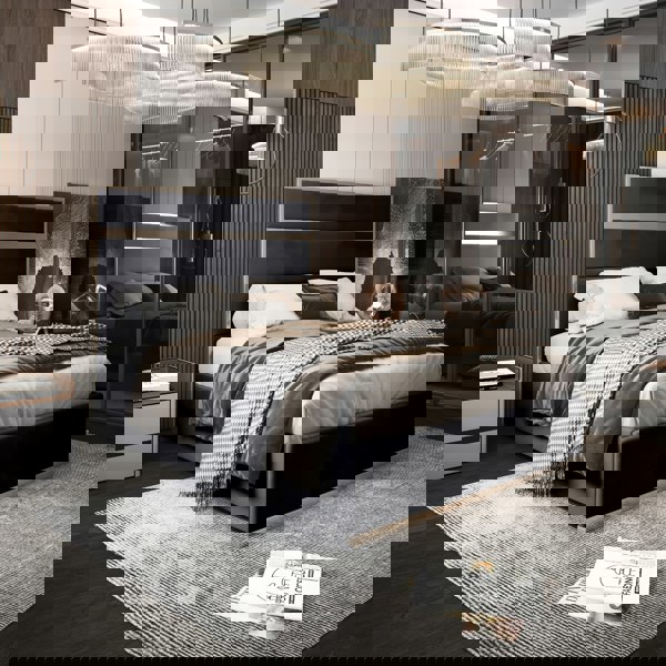 Casa Magna Bentley Upholstered Soft Velvet Metal Bed Frame - Black