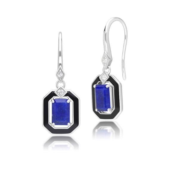 Gemondo Grand Deco Black Enamel, Lapis Lazuli & Topaz Drop Earrings in Sterling Silver