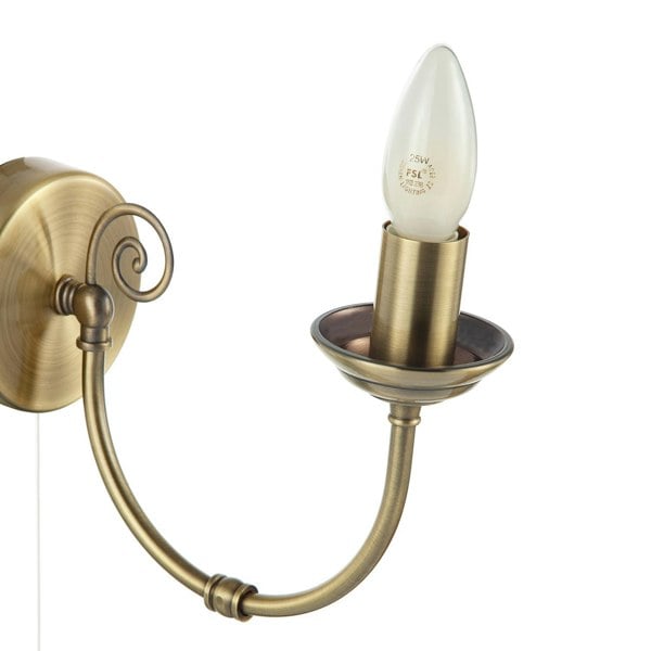 Traditional Classic Antique Brass Wall Light with Spiral Finial and Looping Arm Image 4