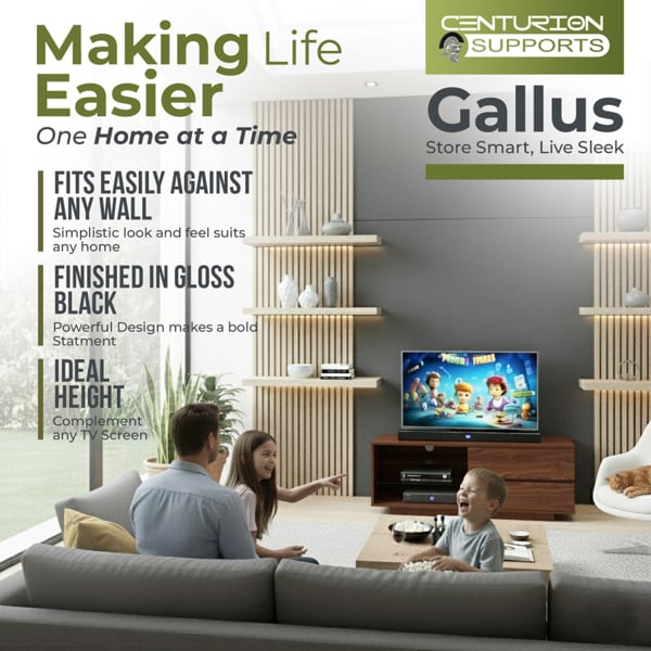 Centurion Supports Gallus Premium Walnut with 2-Walnut Drawers and 3-Shelves 32"-55" LED/OLED/LCD TV Cabinet
