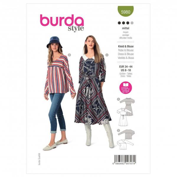 Burda Sewing Pattern 5980 Tops and Dresses For Women, 8-18 (34-44) - Intermediate