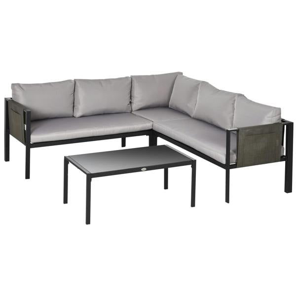 Wyld Haus Sera 5 Seater Light Grey Garden Corner Sofa Set L Shape with Glass Top Coffee Table