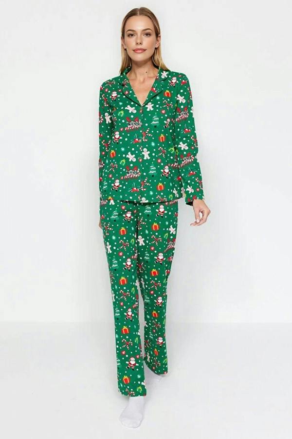 WOVCOR 2-Piece 100% Cotton Christmas Themed Knit Pajama Set