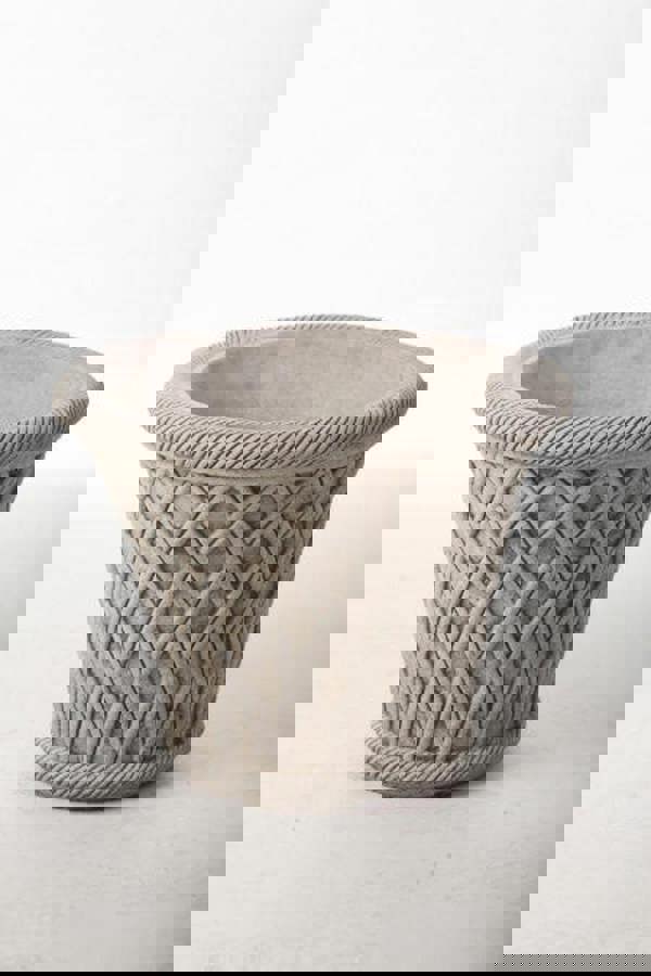 Large Wicker Pattern Stone Plant Pot