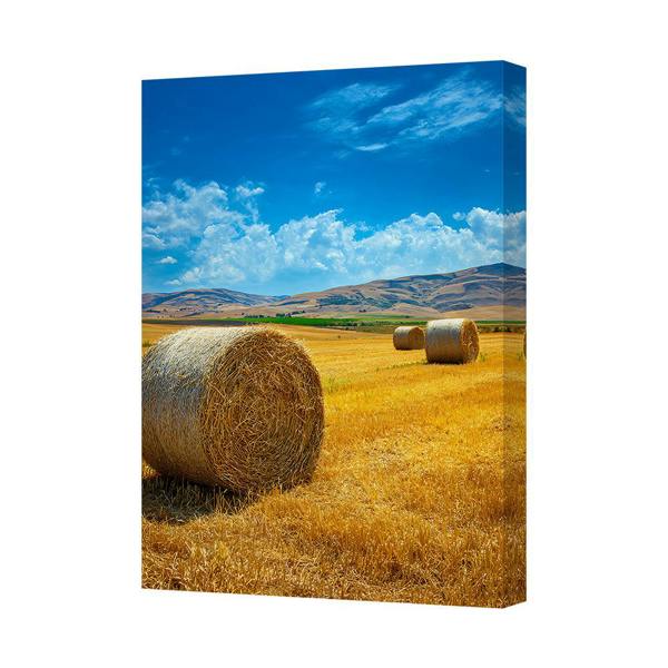 Benjamin Tate Design Golden Hay Bale Field Canvas Art Print With Deep Wooden Frame