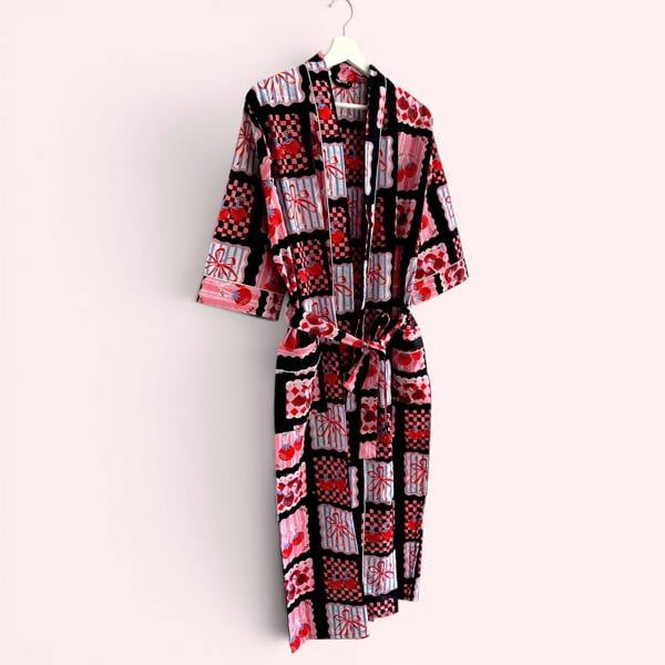 Hayley & Co Cherry and Bow Print 100% Cotton Dressing Gown
