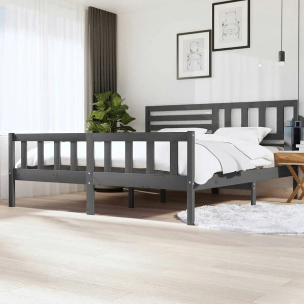 Berkfield Bed Frame Grey Solid Wood 200x200 cm