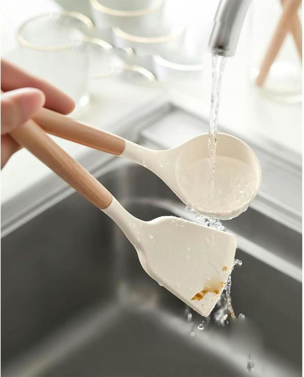 Dragodirect Premium 12-Piece Silicone Cooking Utensils with Durable Wooden Handles