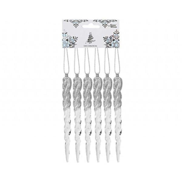 Set Of 6 Hanging Acrylic Icicles Glitter Decoration
