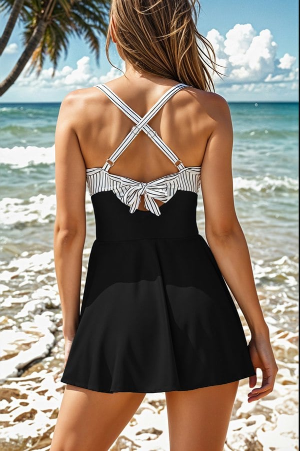 Modishion Cutout Skirted One-Piece Swimsuit with Crisscross Tie-Back